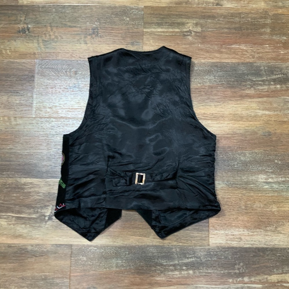 Erez Levy Vintage 80s Black Suede Embroidered Vest Paisley Folk Boho Art SZ M - Picture 6 of 6